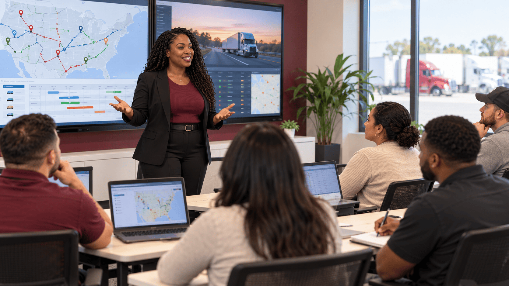 Truck dispatcher training with an instructor and student